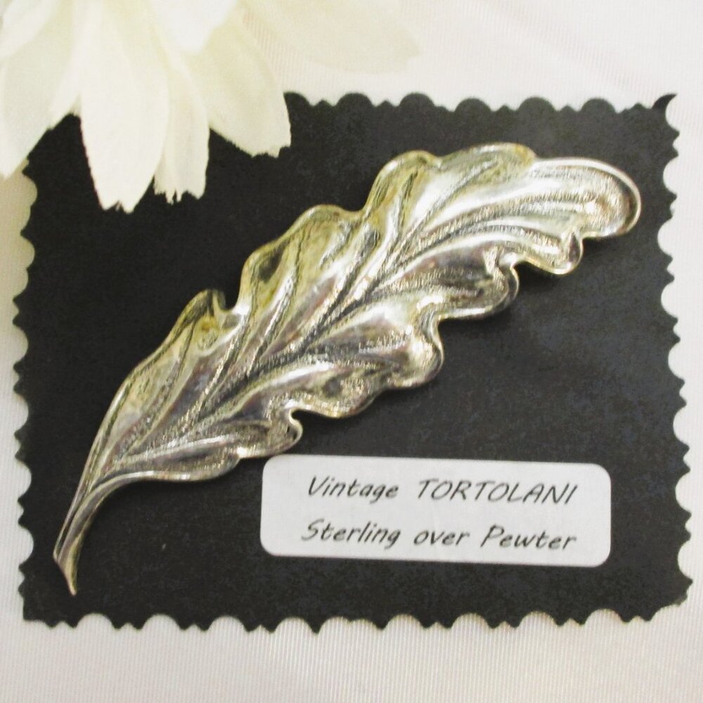 Vintage TORTOLANI Silver Plate Leaf Brooch: DESIGNER  Foliate Silver Jewelry